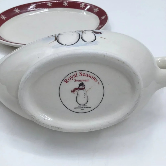 Royal Seasons Christmas Snowmen Gravy Boat Underplate Relish and Serving Platter - Picture 13 of 15